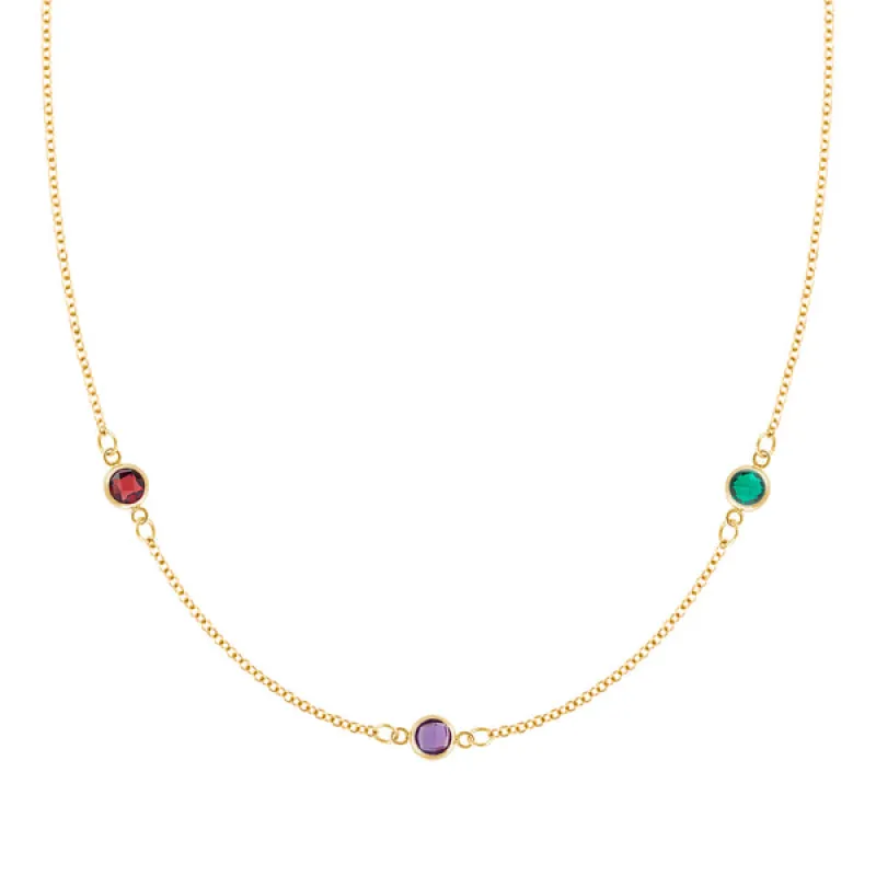 Personalized Classic 3 Birthstone Necklace in 14k Gold sold by Haverhill