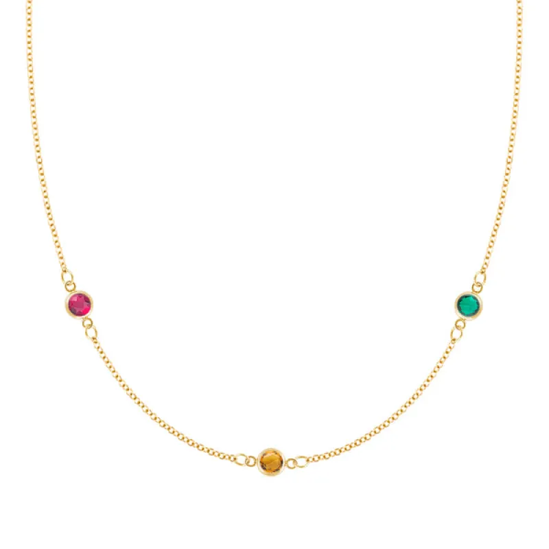 Personalized Classic 3 Birthstone Necklace in 14k Gold sold by Haverhill