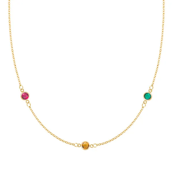 Personalized Classic 3 Birthstone Necklace in 14k Gold sold by Haverhill