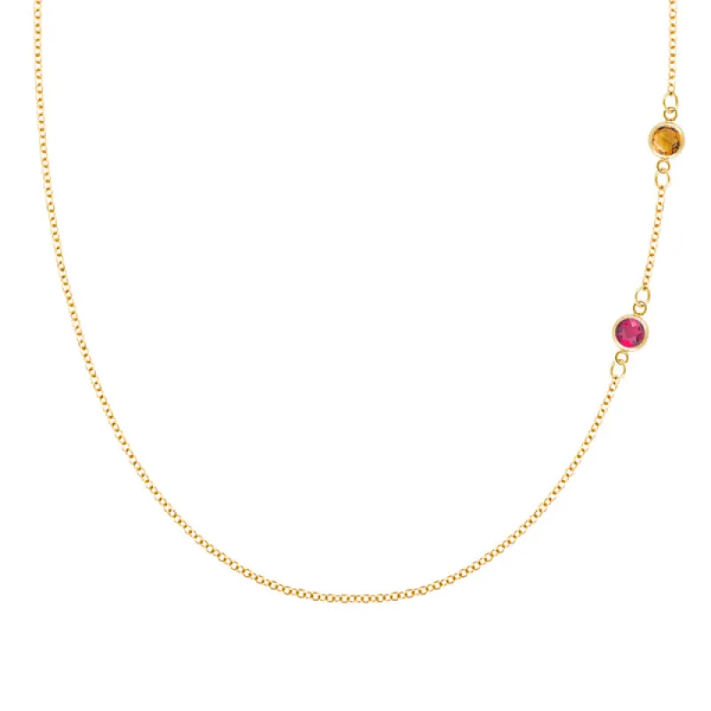 Personalized Classic 2 Birthstone Necklace in 14k Gold sold by Haverhill