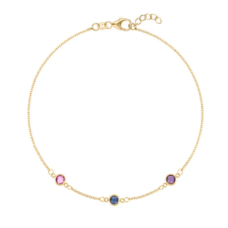 Personalized Classic 3 Birthstone Bracelet in 14k Gold sold by Haverhill