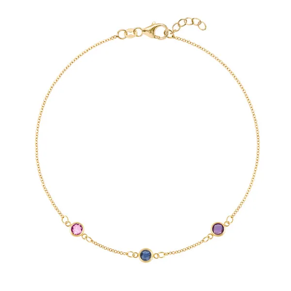 Personalized Classic 3 Birthstone Bracelet in 14k Gold sold by Haverhill