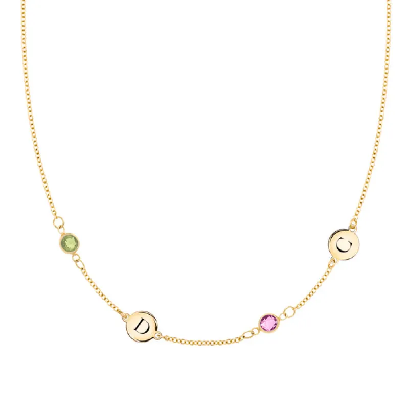 Personalized Classic 2 Letter & 2 Birthstone Necklace in 14k Gold (Double Spacing) sold by Haverhill