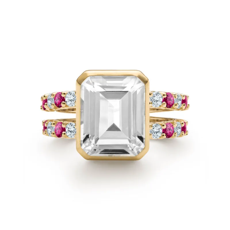 Personalized Warren Vertical Birthstone Ring with Accent Stones in 14k Gold sold by Haverhill