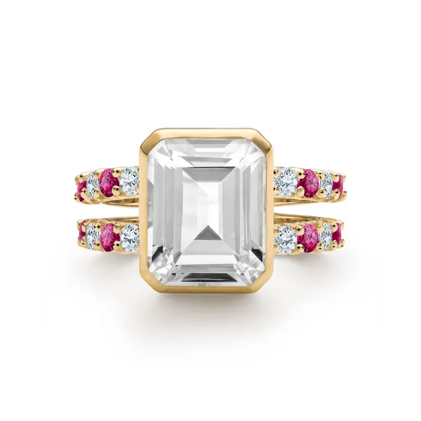 Personalized Warren Vertical Birthstone Ring with Accent Stones in 14k Gold sold by Haverhill