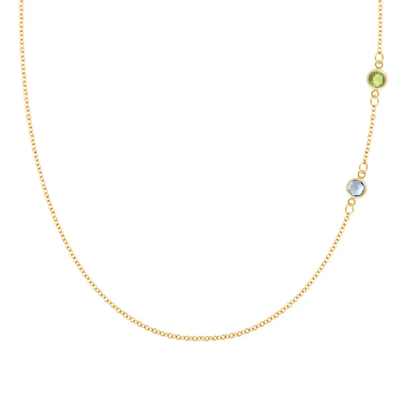 Personalized Classic 2 Birthstone Necklace in 14k Gold sold by Haverhill