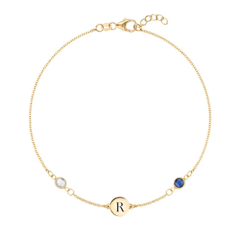 Personalized 1 Letter & 2 Classic Birthstone Bracelet in 14k Gold sold by Haverhill