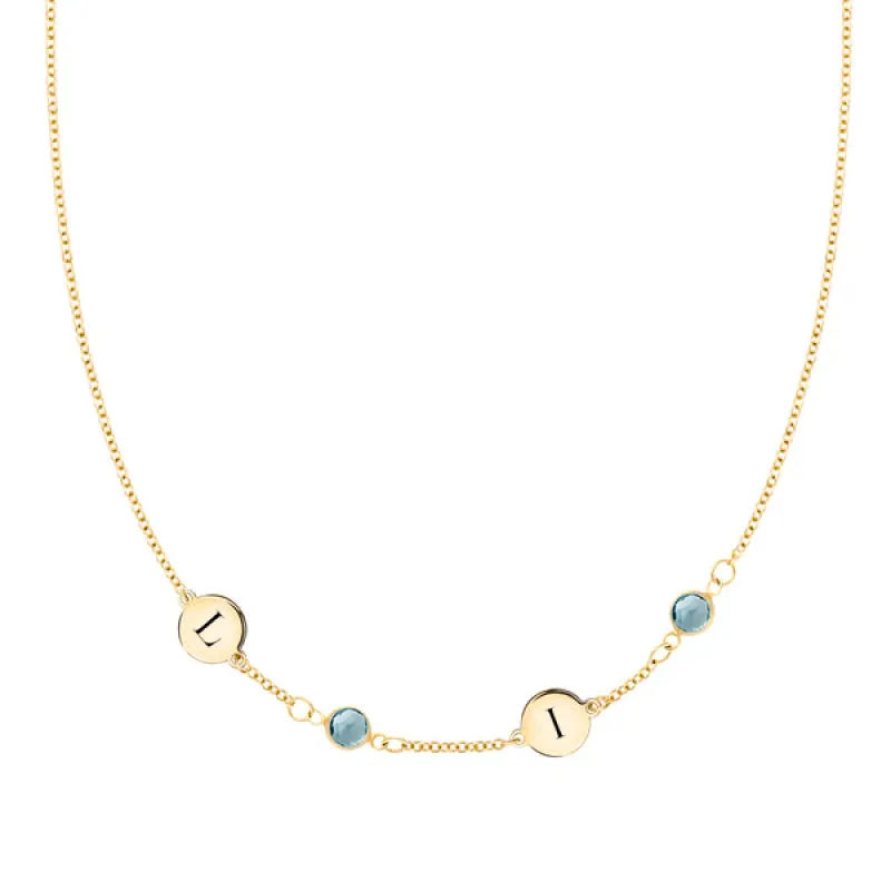 Personalized 2 Letter & 2 Classic Birthstone Necklace in 14k Gold (Single Spacing) sold by Haverhill