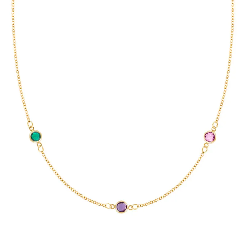 Personalized Classic 3 Birthstone Necklace in 14k Gold sold by Haverhill