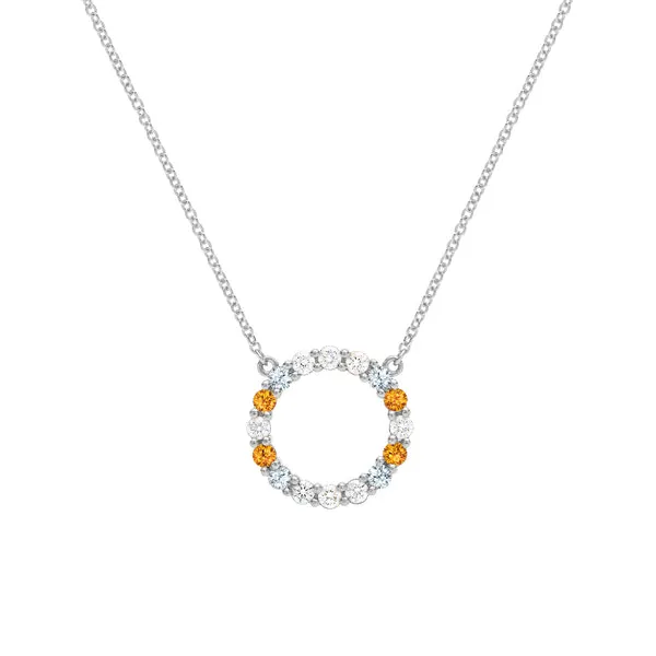Personalized Rosecliff Circle Birthstone Necklace in 14k Gold sold by Haverhill