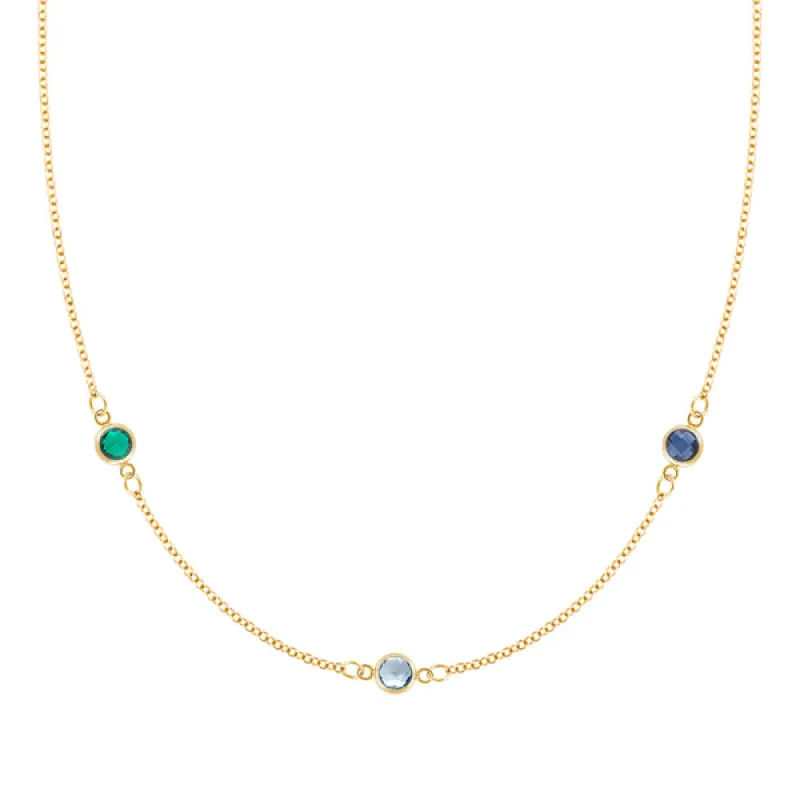 Personalized Classic 3 Birthstone Necklace in 14k Gold sold by Haverhill