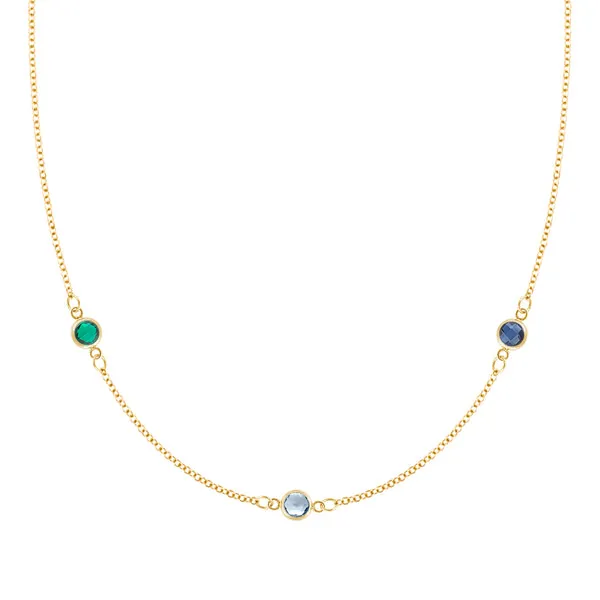 Personalized Classic 3 Birthstone Necklace in 14k Gold sold by Haverhill