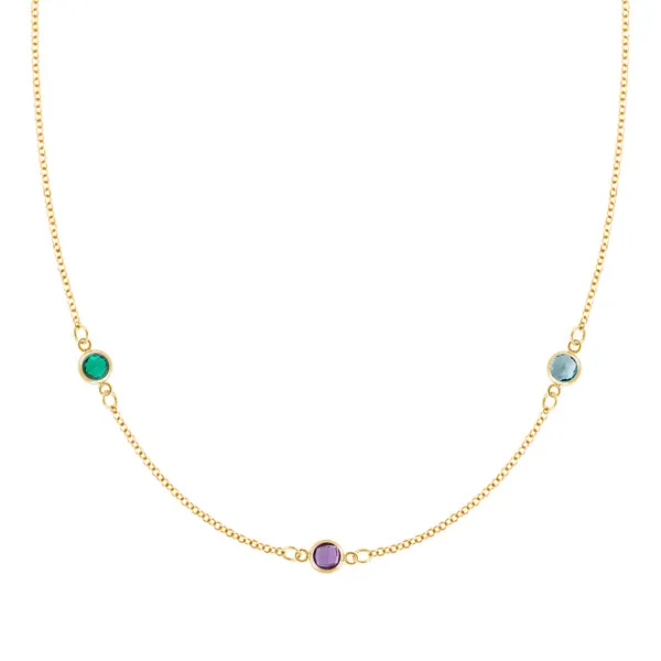 Personalized Classic 3 Birthstone Necklace in 14k Gold sold by Haverhill