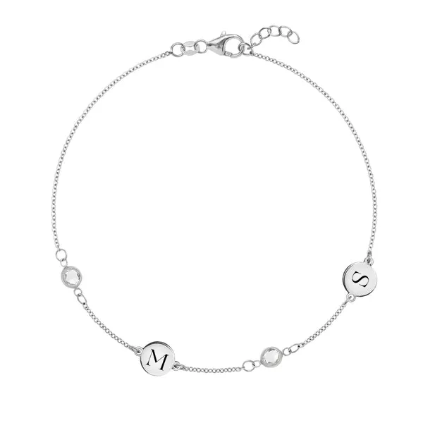 Personalized Classic 2 Letter & 2 Birthstone Bracelet in 14k Gold sold by Haverhill