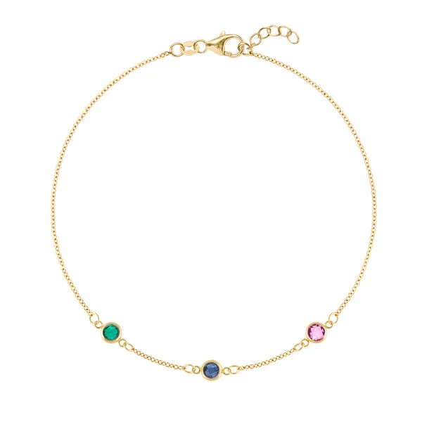Personalized Classic 3 Birthstone Bracelet in 14k Gold sold by Haverhill