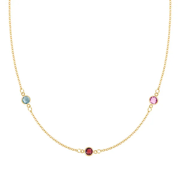 Personalized Classic 3 Birthstone Necklace in 14k Gold sold by Haverhill