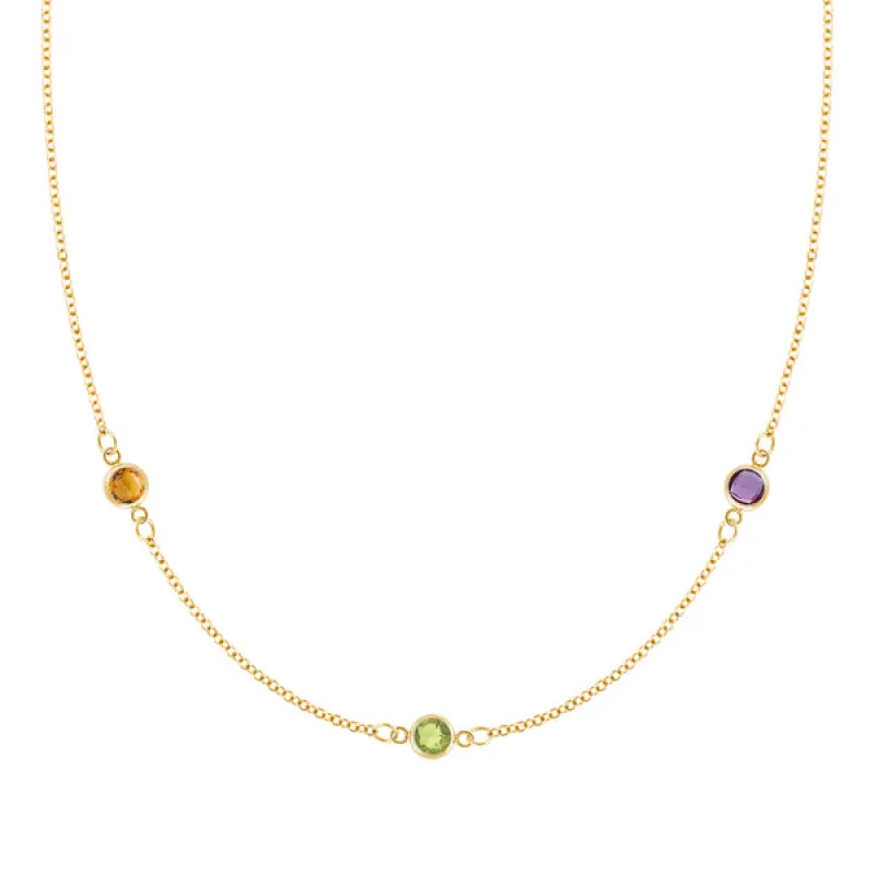 Personalized Classic 3 Birthstone Necklace in 14k Gold sold by Haverhill