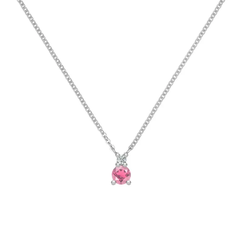 Personalized Greenwich Solitaire Birthstone & Diamond Necklace in 14k Gold sold by Haverhill