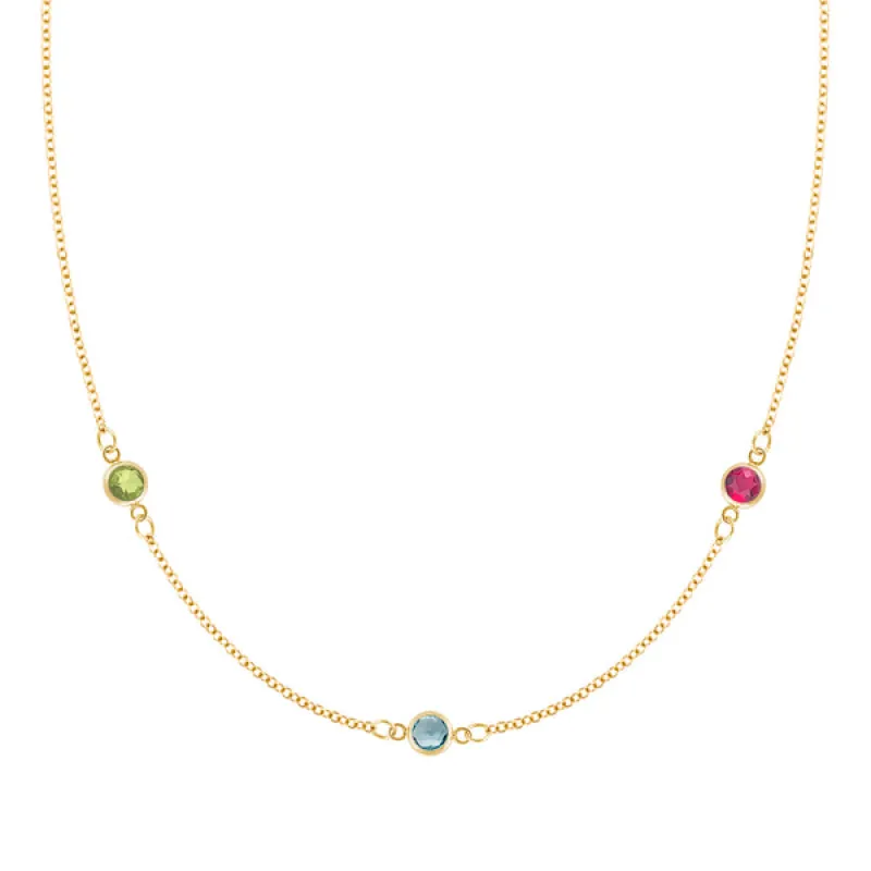 Personalized Classic 3 Birthstone Necklace in 14k Gold sold by Haverhill