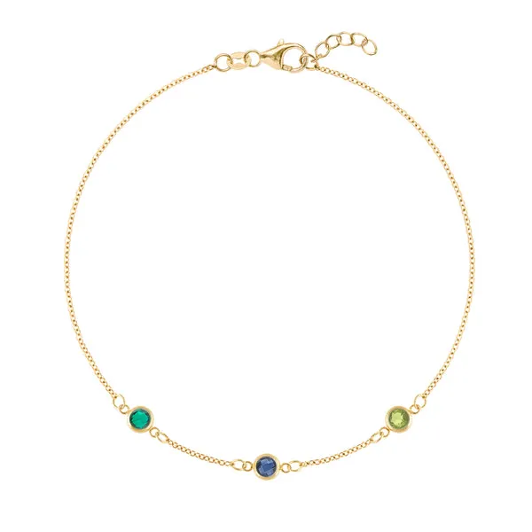 Personalized Classic 3 Birthstone Bracelet in 14k Gold sold by Haverhill