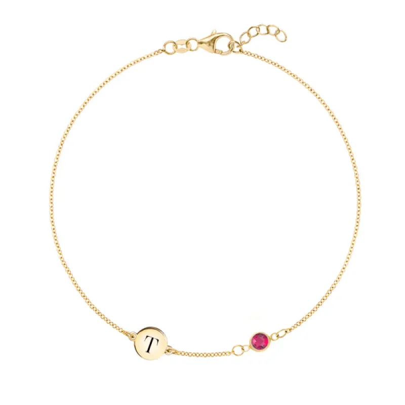 Personalized Classic 1 Letter & 1 Birthstone Bracelet in 14k Gold sold by Haverhill
