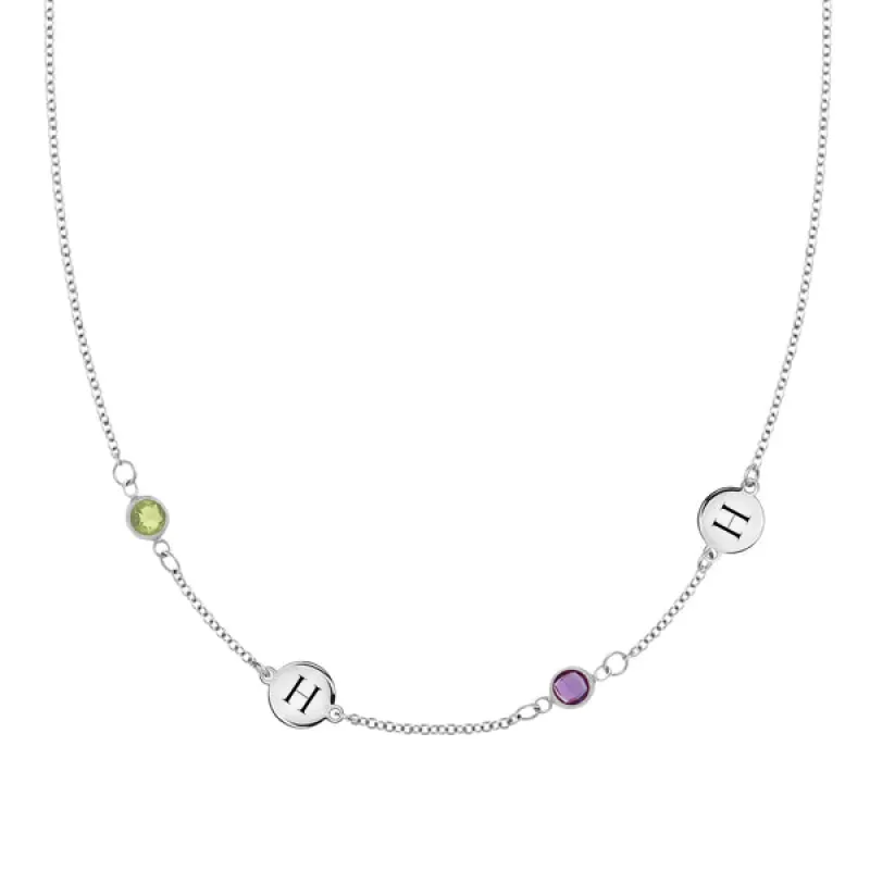 Personalized 2 Letter & 2 Classic Birthstone Necklace in 14k Gold (Double Spacing) sold by Haverhill