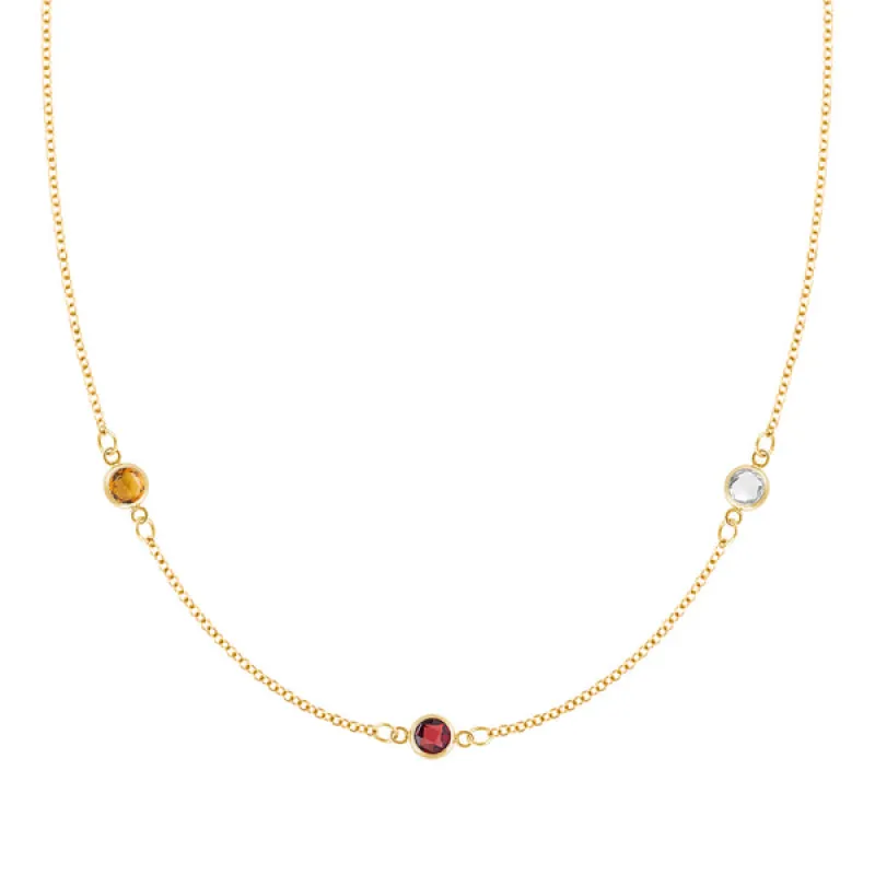 Personalized Classic 3 Birthstone Necklace in 14k Gold sold by Haverhill