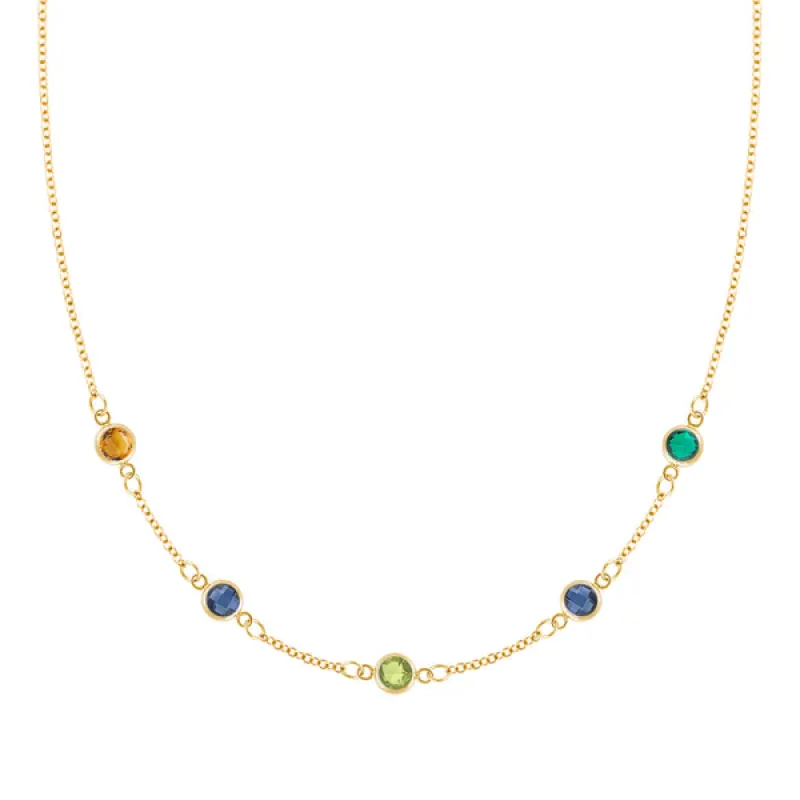 Personalized Classic 5 Birthstone Necklace in 14k Gold sold by Haverhill