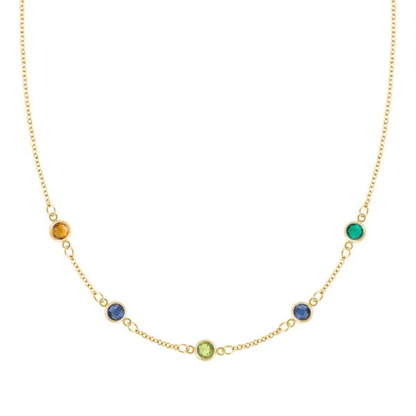 Personalized Classic 5 Birthstone Necklace in 14k Gold sold by Haverhill