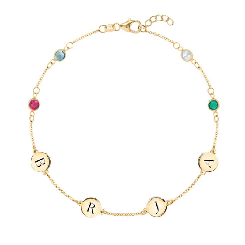 Personalized 4 Letter & 4 Classic Birthstone Bracelet in 14k Gold sold by Haverhill