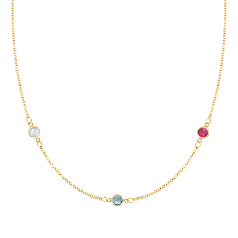 Personalized Classic 3 Birthstone Necklace in 14k Gold sold by Haverhill