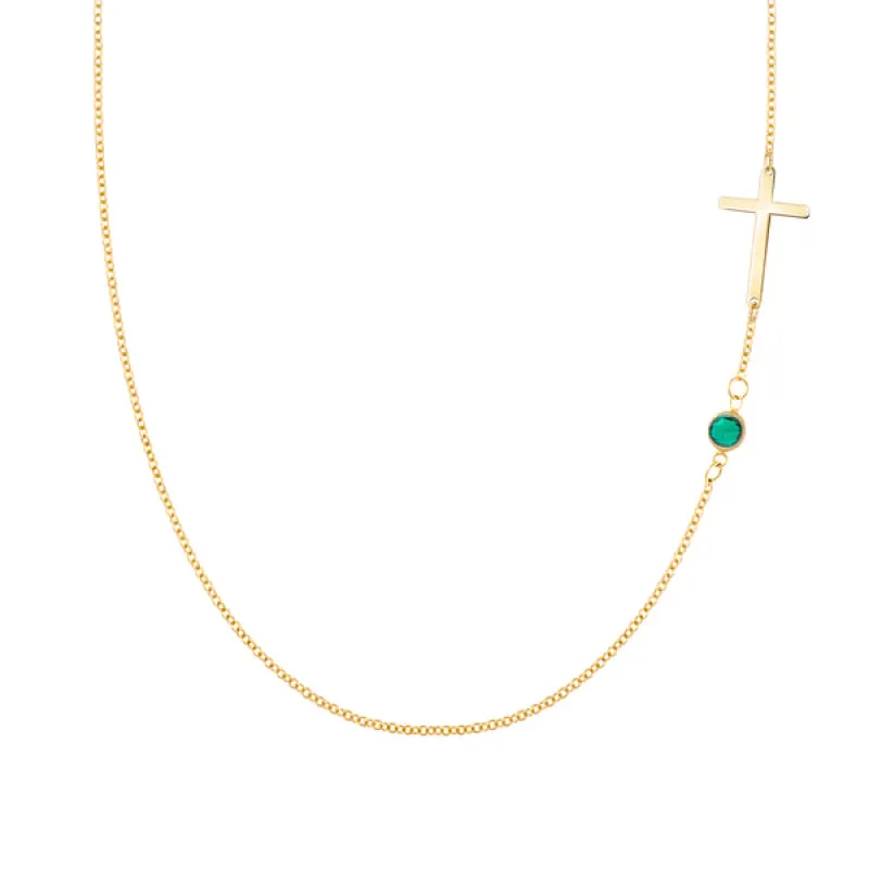 Personalized Classic Cross & 1 Birthstone Necklace in 14k Gold sold by Haverhill