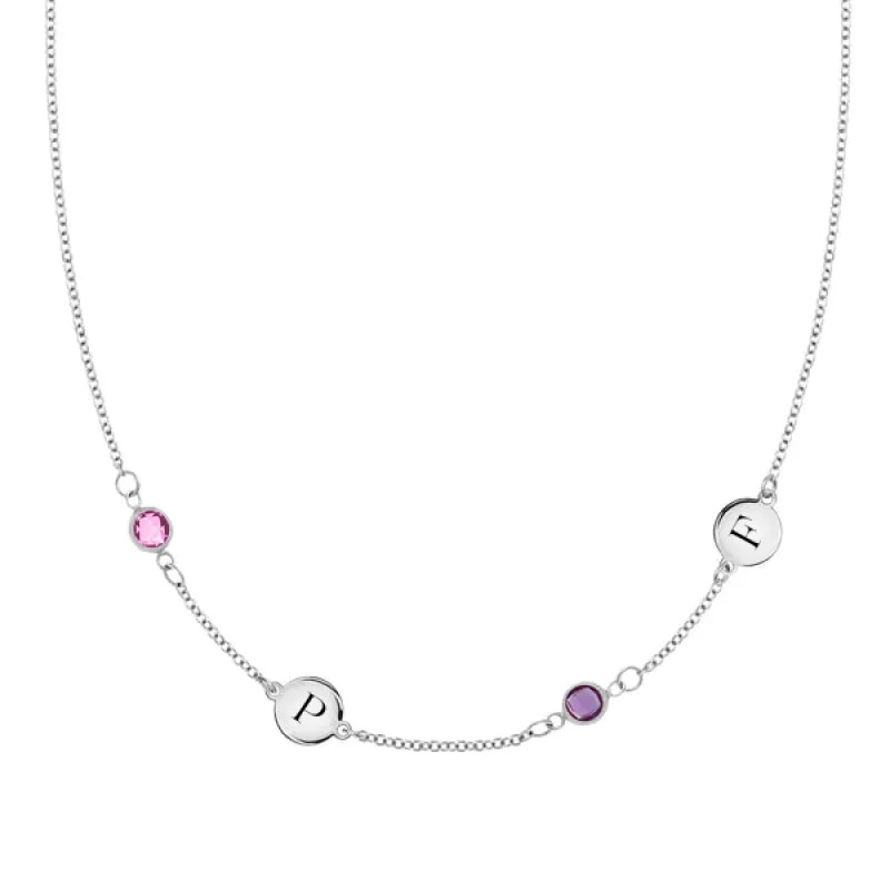 Personalized Classic 2 Letter & 2 Birthstone Necklace in 14k Gold (Double Spacing) sold by Haverhill
