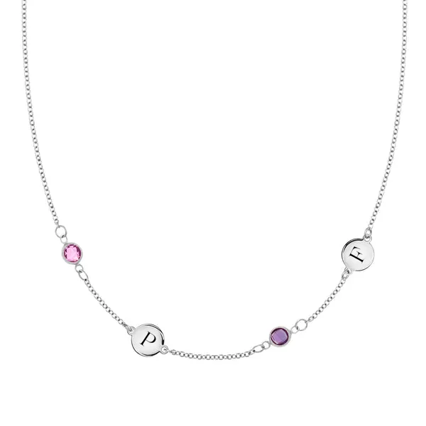 Personalized Classic 2 Letter & 2 Birthstone Necklace in 14k Gold (Double Spacing) sold by Haverhill