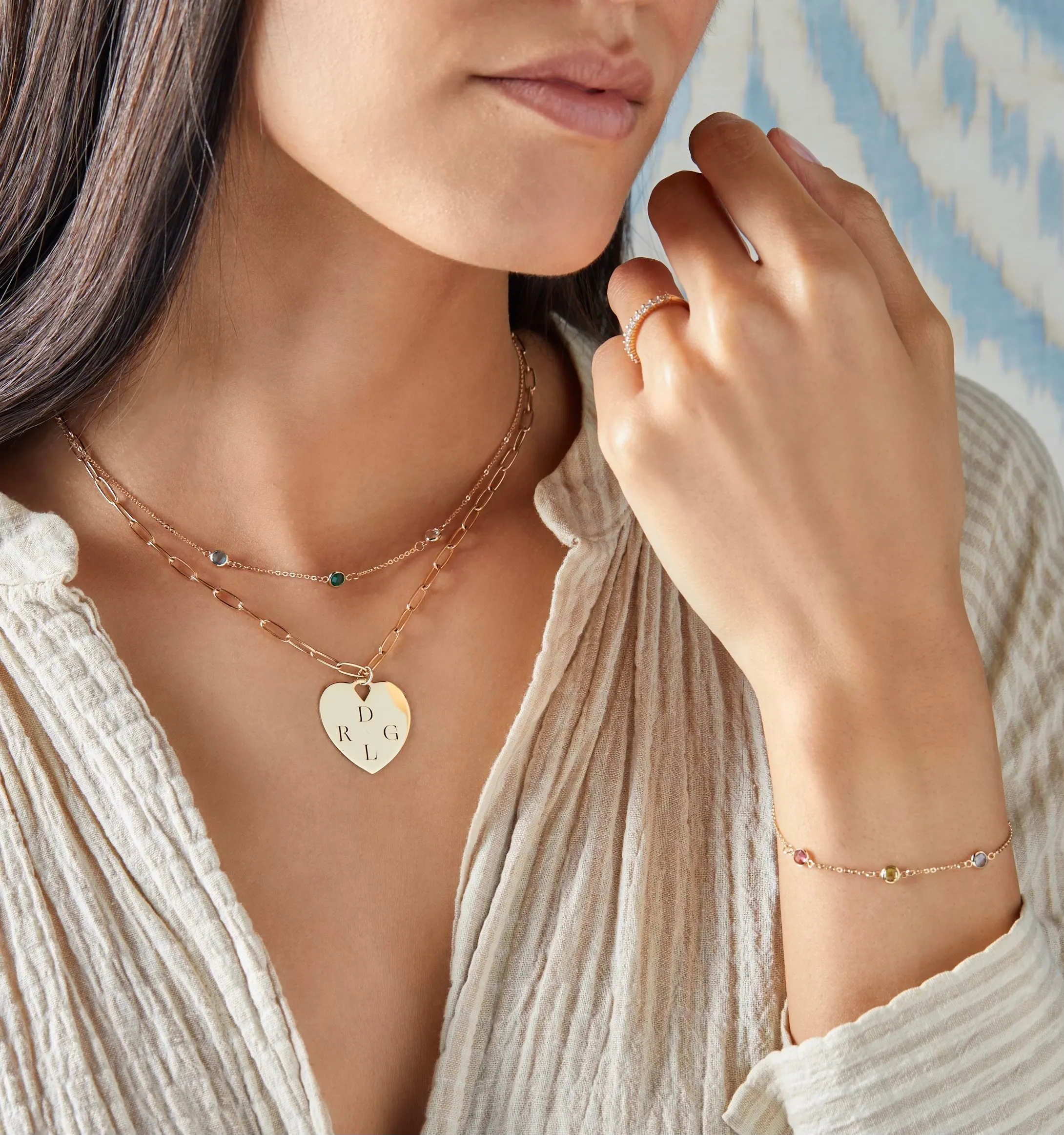 Engravable Large Flat Heart Pendant with Adelaide Chain in 14k Gold sold by Haverhill product image thumbnail 2