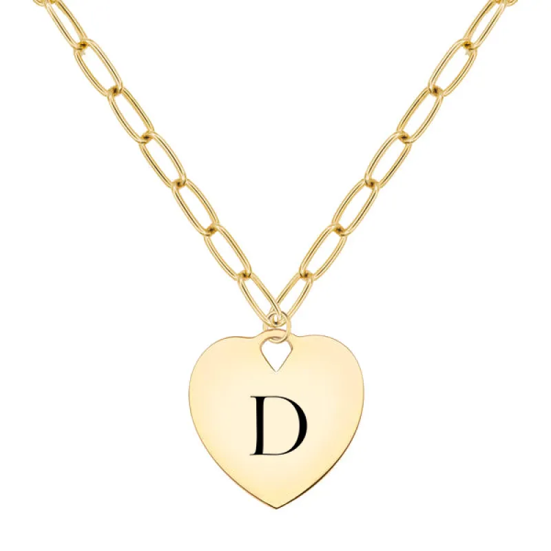 Engravable Large Flat Heart Pendant with Adelaide Chain in 14k Gold sold by Haverhill