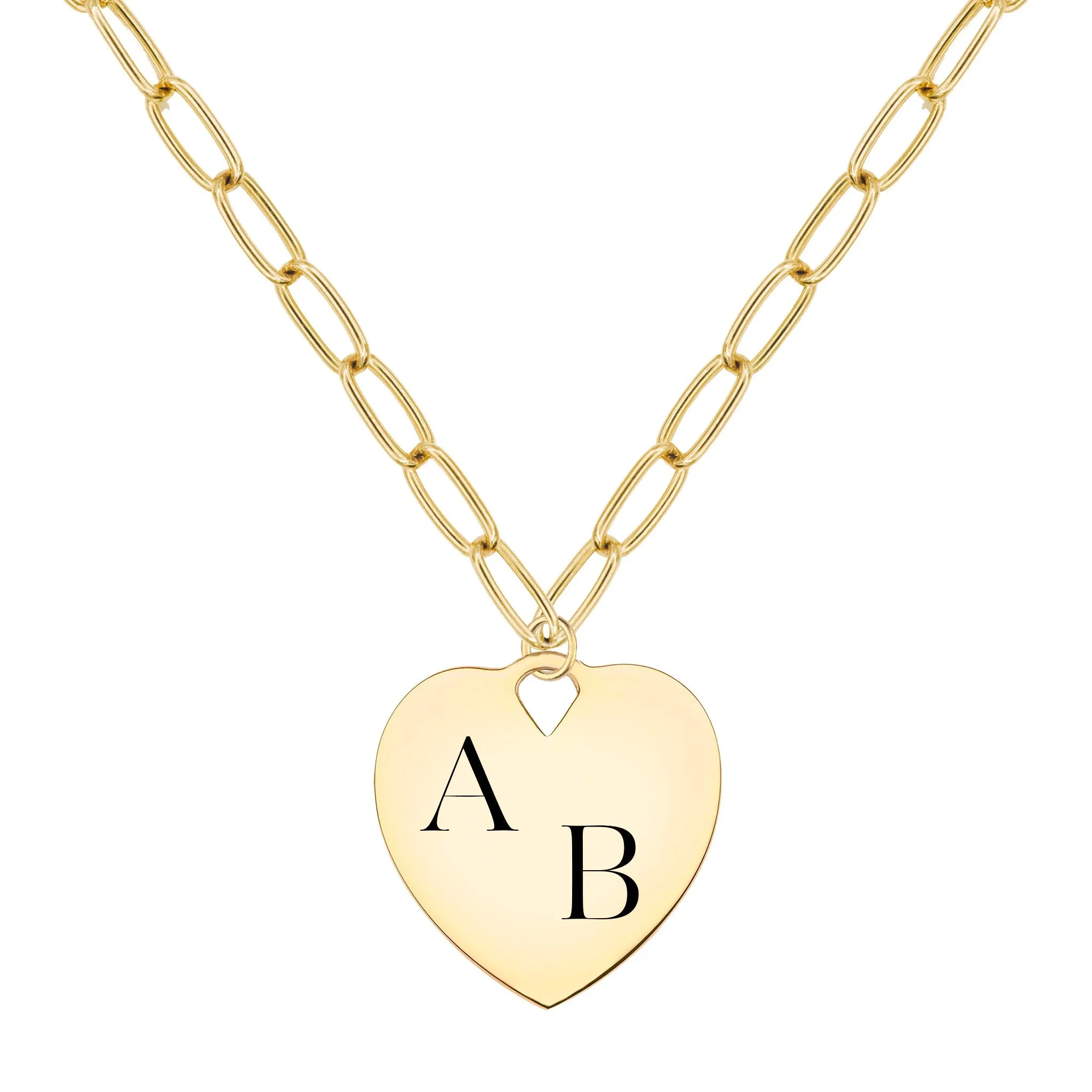 Engravable Large Flat Heart Pendant with Adelaide Chain in 14k Gold sold by Haverhill product image thumbnail 4