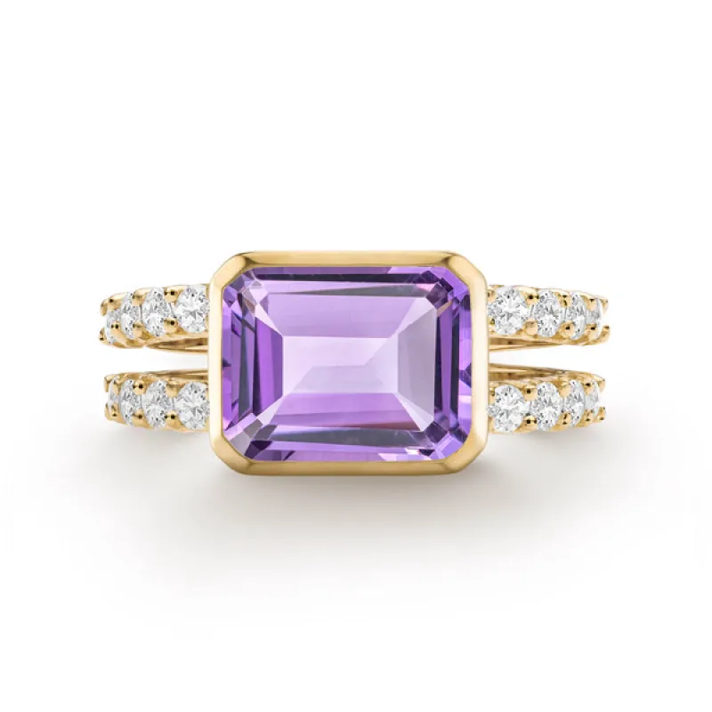 Personalized Warren Horizontal Birthstone Ring with Accent Stones in 14k Gold sold by Haverhill