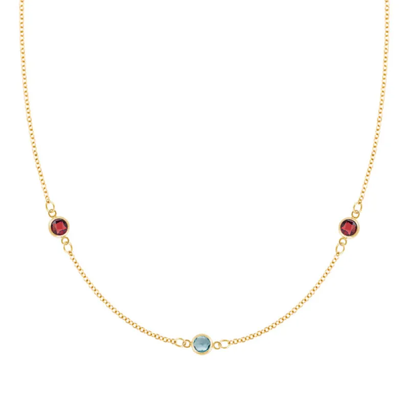 Personalized Classic 3 Birthstone Necklace in 14k Gold sold by Haverhill