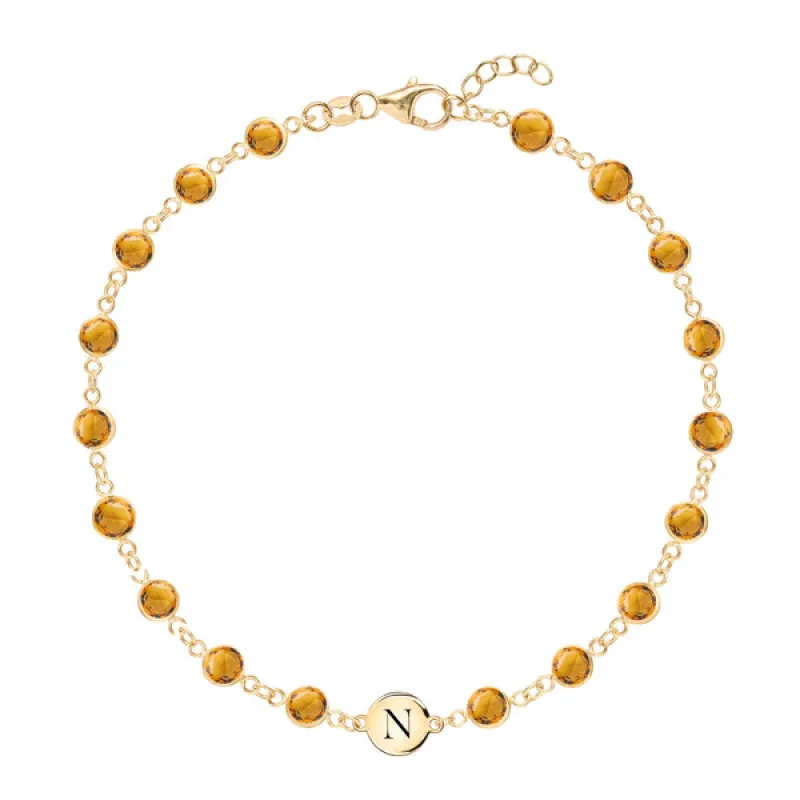 Personalized Newport 1 Letter Birthstone Bracelet in 14k Gold sold by Haverhill