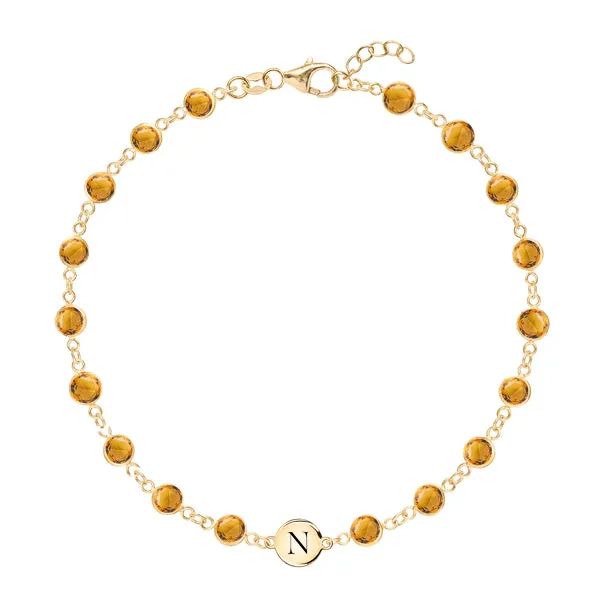 Personalized Newport 1 Letter Birthstone Bracelet in 14k Gold sold by Haverhill