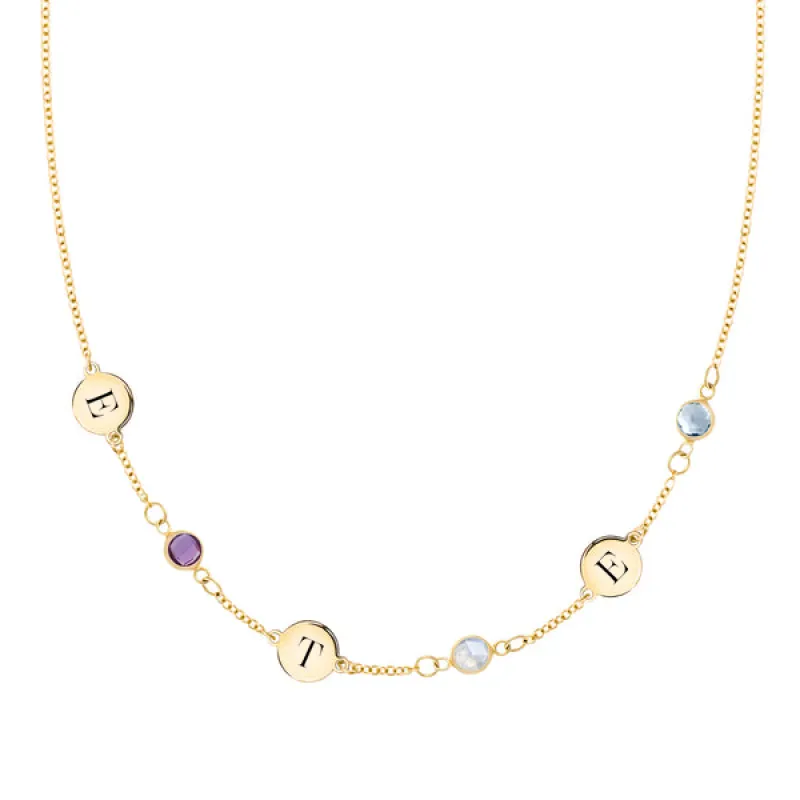 Personalized 3 Letter & 3 Classic Birthstone Necklace in 14k Gold (Single Spacing) sold by Haverhill