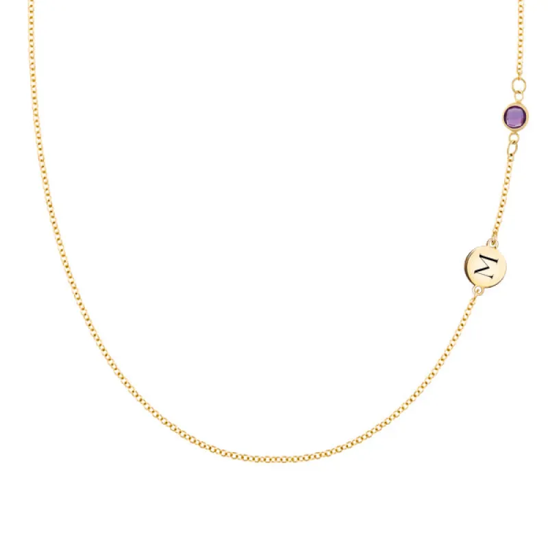 Personalized 1 Letter & 1 Classic Birthstone Necklace in 14k Gold (Double Spacing) sold by Haverhill