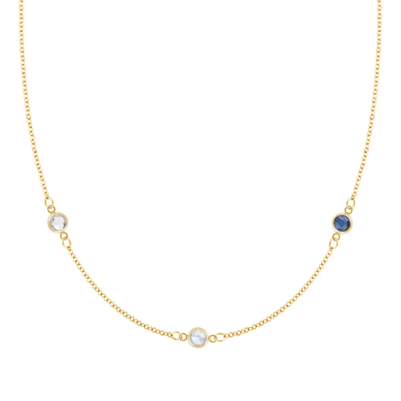 Personalized Classic 3 Birthstone Necklace in 14k Gold sold by Haverhill