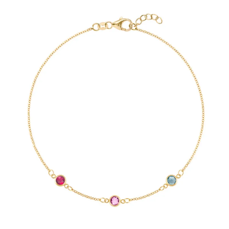 Personalized Classic 3 Birthstone Bracelet in 14k Gold sold by Haverhill