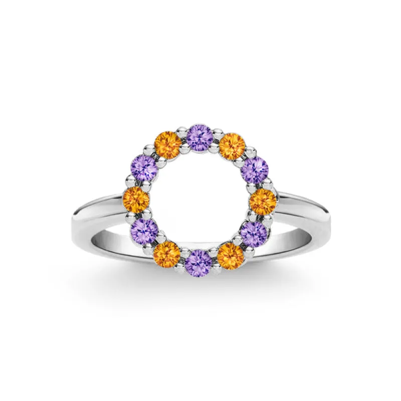 Personalized Rosecliff Small Circle Birthstone Ring in 14k Gold sold by Haverhill