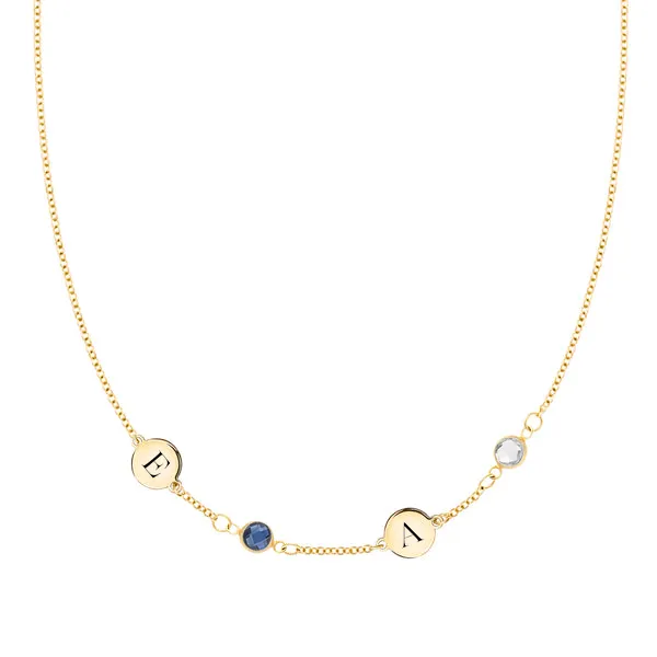 Personalized Classic 2 Letter & 2 Birthstone Necklace in 14k Gold (Single Spacing) sold by Haverhill