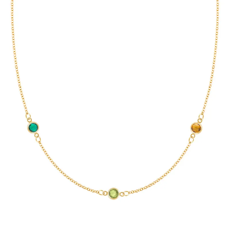 Personalized Classic 3 Birthstone Necklace in 14k Gold sold by Haverhill