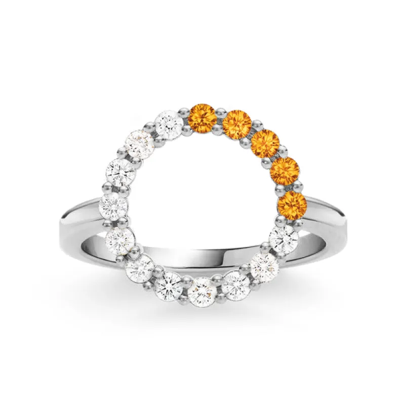 Personalized Rosecliff Circle Birthstone Ring in 14k Gold sold by Haverhill