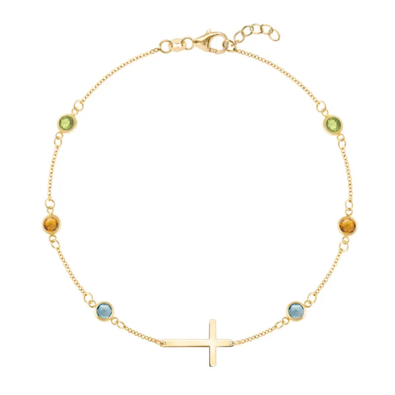 Personalized Bayberry Birthstone Cross Bracelet in 14k Gold sold by Haverhill